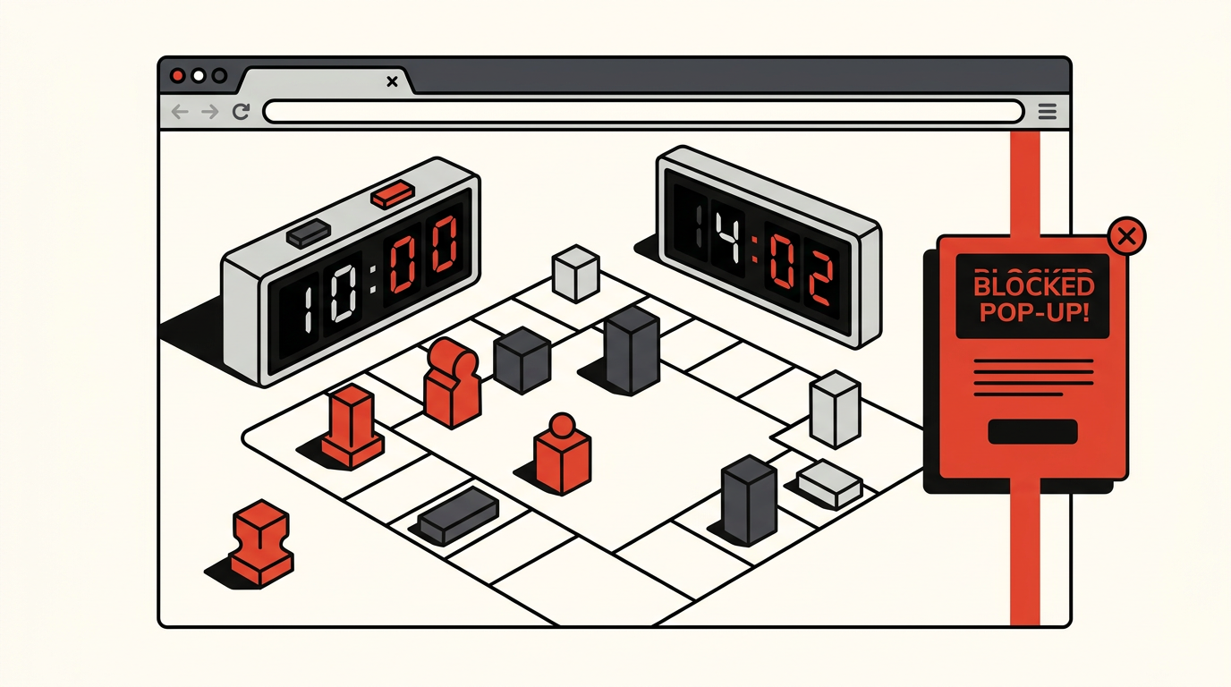 Abstraktes Browser-Spiel mit gestopptem Pop-up